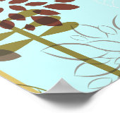 可愛いレトロなブルーの茶色の花の柄のカスタム ポスター (角)