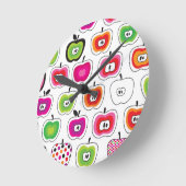 可愛いレトロなリンゴ柄 ラウンド壁時計 (傾斜)