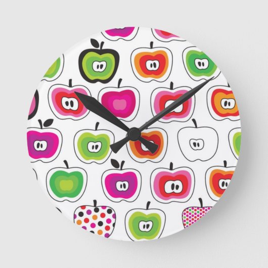 可愛いレトロなリンゴ柄 ラウンド壁時計 (正面)