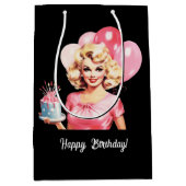 可愛いレトロなレディハッピーバースデーカスタマイズ ミディアムペーパーバッグ (正面)