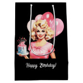 可愛いレトロなレディハッピーバースデーカスタマイズ ミディアムペーパーバッグ (裏面)