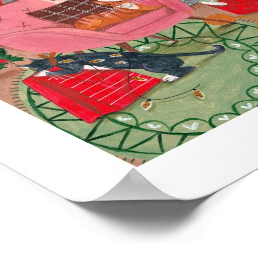 可愛いレトロな猫ホーム・クリスマス・イン・ニューヨーク ポスター (角)