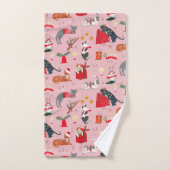 可愛いレトロな猫柄クリスマス バスタオルセット (ハンドタオル)