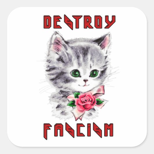 可愛いレトロの子猫 – ファシズムを破壊 スクエアシール (正面)