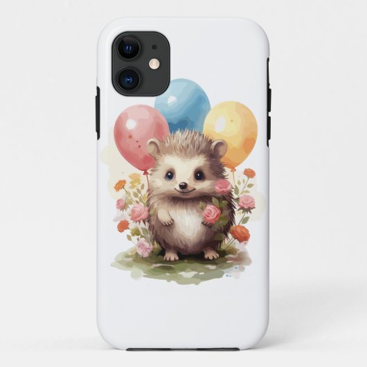 可愛いレトロの水色ハリネズミ風船付き Case-Mate iPhoneケース (裏面)