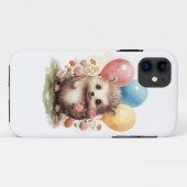 可愛いレトロの水色ハリネズミ風船付き Case-Mate iPhoneケース (裏面(横))