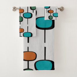 可愛いレトロエレガントブルーのオレンジトレンディーパターン灰色 バスタオルセット