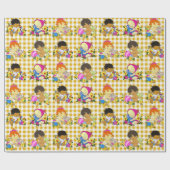 可愛いレトロカラフルイエロープレイドベビーシャワー ラッピングペーパー (フラット)