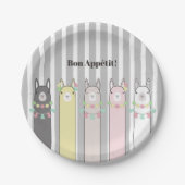 可愛いレトロカラフルラマスキッズパーティー ペーパープレート (正面)