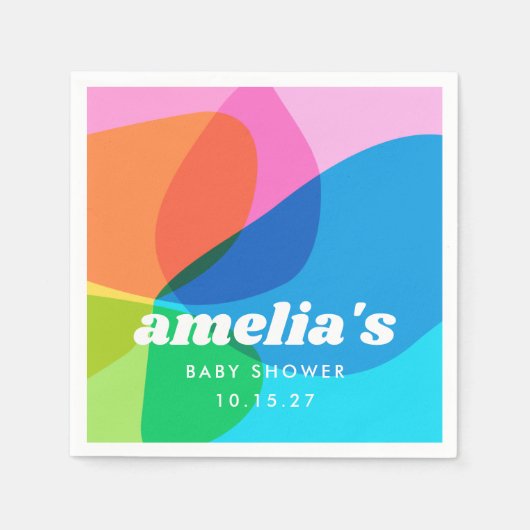 可愛いレトロカラフル抽象芸術カスタムベビーシャワー スタンダードカクテルナプキン (正面)