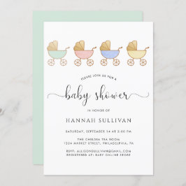 可愛いレトロキャリーミニマルベビーシャワー 招待状