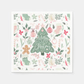 可愛いレトロクリスマスアイテムイラストレーションパターン スタンダードカクテルナプキン (正面)