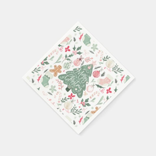 可愛いレトロクリスマスアイテムイラストレーションパターン スタンダードカクテルナプキン (角)