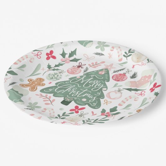 可愛いレトロクリスマスアイテムイラストレーションパターン ペーパープレート (アングル)