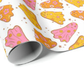 可愛いレトログルーヴィボホハロウィーン幽霊ピンクオレンジ ラッピングペーパー (ロールコーナー)