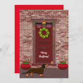 可愛いレトロダックスシャンドドッグクリスマスフラット シーズンカード (正面/裏面)