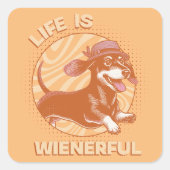 可愛いレトロダックスシュント「人生は気を使う」犬愛好家 スクエアシール (正面)