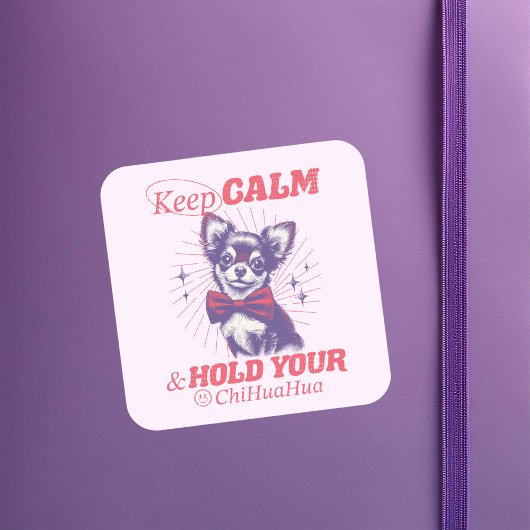 可愛いレトロチワホワとピンクボウタイ保- Calm スクエアシール