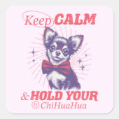 可愛いレトロチワホワとピンクボウタイ保- Calm スクエアシール (正面)