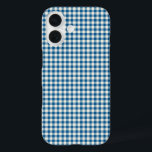 可愛いレトロネイビーブルーギンガムプレイドパターン iPhone 16ケース<br><div class="desc">かわいいレトロネイビーブルーギンガムプレイドパターン電話ケース</div>