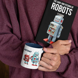可愛いレトロパーソナライズされたロボットSci-Fi ツートーンマグカップ