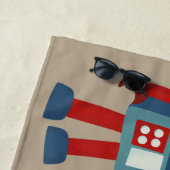 可愛いレトロパーソナライズされたロボットSci-Fi ビーチタオル (インサイチュ)