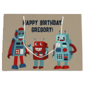 可愛いレトロパーソナライズされたロボットSci-Fi ラージペーパーバッグ (正面)