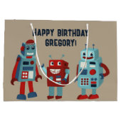 可愛いレトロパーソナライズされたロボットSci-Fi ラージペーパーバッグ (裏面)