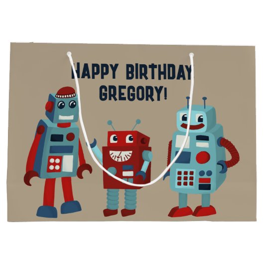 可愛いレトロパーソナライズされたロボットSci-Fi ラージペーパーバッグ (裏面)