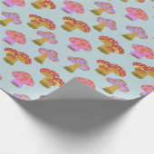 可愛いレトロヒッピーのマッシュルームパターンinパステルブルー ラッピングペーパー (角)