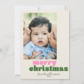 可愛いレトロピンクカスタムグリーン写真メリークリスマス シーズンカード (正面)