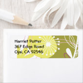 可愛いレトロピンクグリーンイエローフローラルパターン ラベル (インサイチュ)