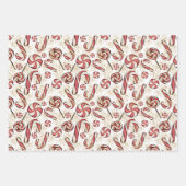 可愛いレトロフェスティバルキャンディケーン棒つきキャンデーパターン ラッピングペーパーシート (正面3)