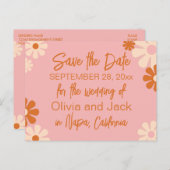 可愛いレトロフローラピンクとオレンジ日付を保存 ポストカード (正面/裏面)