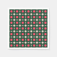 可愛いレトロポップ・アートの花柄クリスマスグリーンピンク