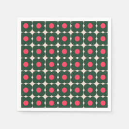 可愛いレトロポップ・アートの花柄クリスマスグリーンピンク スタンダードカクテルナプキン