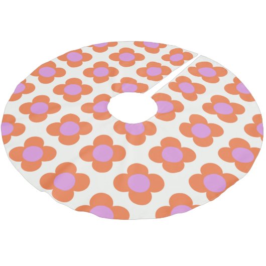 可愛いレトロポップ・アートの花柄ピンクとオレンジ ブラッシュドポリエステルツリースカート (アングル)