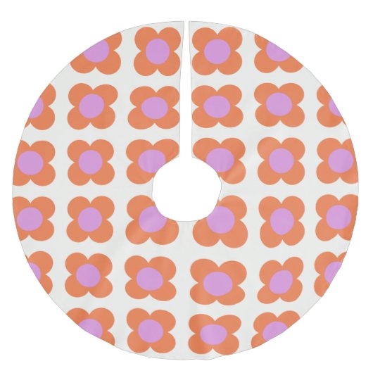 可愛いレトロポップ・アートの花柄ピンクとオレンジ ブラッシュドポリエステルツリースカート (正面)