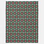 可愛いレトロポップ・アートの花柄 |クリスマスグリーン フリースブランケット (正面)