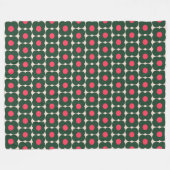 可愛いレトロポップ・アートの花柄 |クリスマスグリーン フリースブランケット (正面(横))