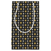 可愛いレトロポップ・アートの花柄 |ブラックと金ゴールド スモールペーパーバッグ (正面)