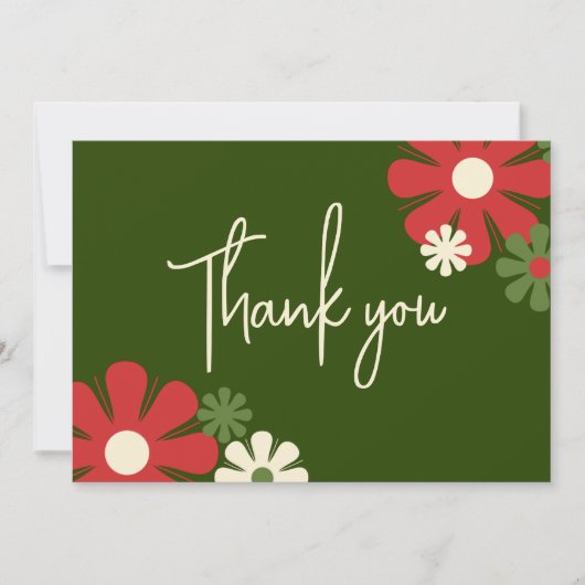 可愛いレトロモダンフローラ赤と緑 サンキューカード (正面)