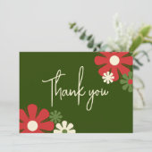 可愛いレトロモダンフローラ赤と緑 サンキューカード (スタンド正面)