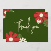 可愛いレトロモダンフローラ赤と緑 サンキューカード (正面/裏面)
