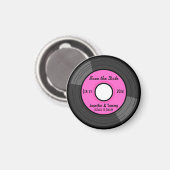 可愛いレトロレコード保存日付磁石 – ピンク マグネット (正面/裏面)