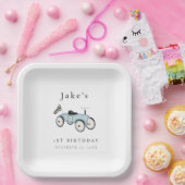 可愛いレトロレースカー乗りオン任意の年齢の紙プレート ペーパープレート (パーティー)