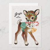 可愛いレトロヴィンテージクリスマスディアーとキャンディケーン シーズンカード (正面/裏面)