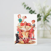 可愛いレトロヴィンテージファミリー任意の目的はがき シーズンポストカード (スタンド正面)