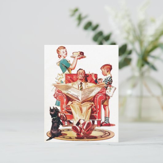 可愛いレトロヴィンテージファミリー任意の目的はがき シーズンポストカード (スタンド正面)