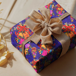 可愛いレトロヴィンテージレッドボウホリデイズブルー ラッピングペーパー